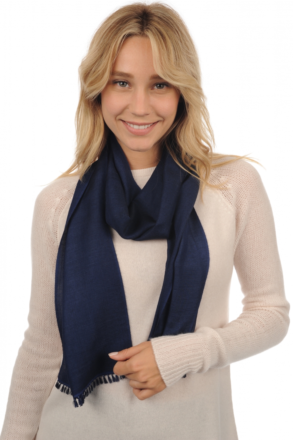 Cashmere & Seide accessoires kaschmir schals scarva navy blau 170x25cm